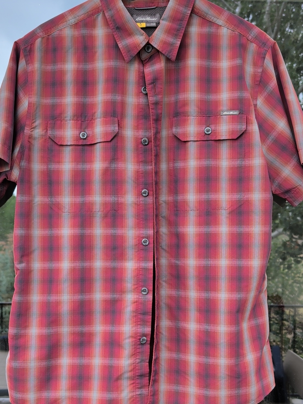 Eddie Bauer Red Plaid Short-Sleeve Button-Down Shirt